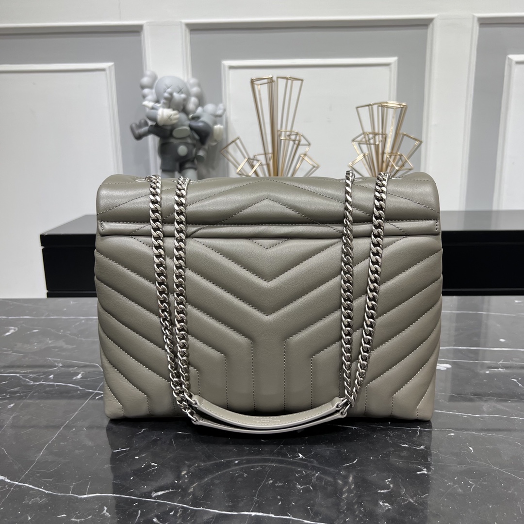 Saint Laurent Loulou Quilted Calfskin Shoulder Bag Handbag Grey 457749 Silver